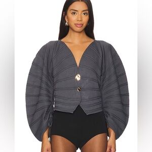 Pebble Pleated Cardigan in Charcoal Cloud AMUR